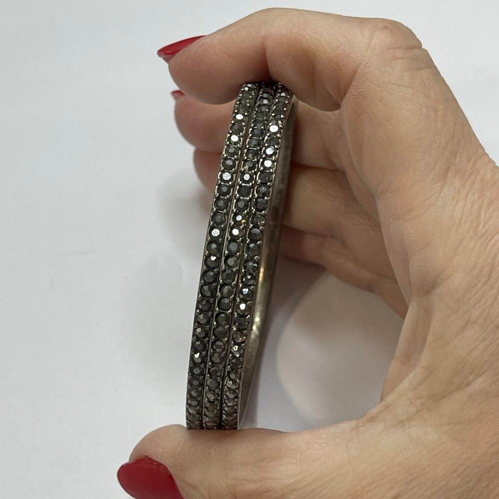 bracelets set of three costume jewelry burnished silver tone gray rhinestone - Picture 8 of 12